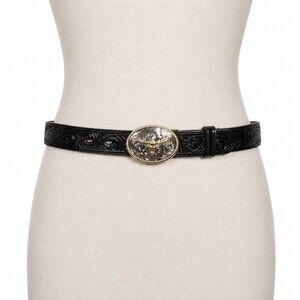 3D Belt Co. Leather Belt Longhorn Bull Western Womens 26 Black